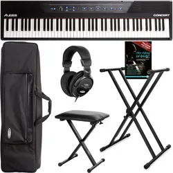 Alesis Concert Digitalpiano Deluxe Set - Digitalpiano mit 88 halbgewichteten Tasten, 10 Premium-Stimmen und USB-MIDI-Ausgang. Inklusive vollständigem Zubehörset für den idealen Einstieg in die Welt der Musik.