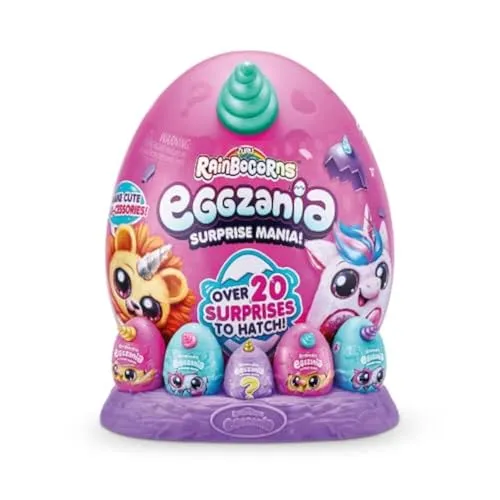 Rainbocorns Eggzania Surprise Mania Unicorn - Über 20 Überraschungen, kuscheliger Plüschfreund mit Mini-Ei-Überraschungen und tragbaren Accessoires