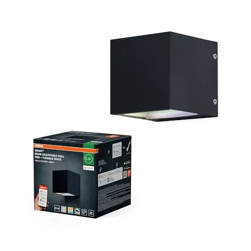 Osram SMART+ Matter Adjustable Beam LED Wandleuchte Schwarz - Moderne Wandleuchte mit anpassbarem Lichtkegel, 8W, 320lm, RGB und Tunable White. Wetterfest (IP44) für Außenbereiche. Steuern Sie das Licht einfach per App oder Sprachassistent.