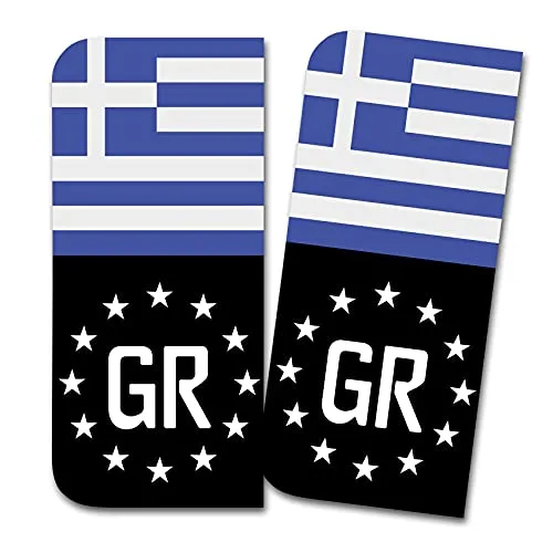 Kennzeichen Sticker passgenau für EU Feld 11x5cm Design Aufkleber für Nummernschild Folie KFZ Schwarz oder mit Fahne waschstraßenfest R167 (08 Griechenland, Mit Flagge) 2 x