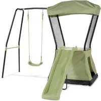 EXIT Ivy Spielturm mit Rutsche und Schaukel - Multifunktionales Spielgerät für den Garten mit Rutsche, Schaukel und wandelbarem Spielzelt/Sandkasten – ideal für stundenlangen Spielspaß!