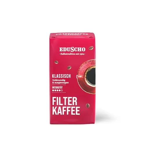 Eduscho Filterkaffee Klassisch, 500g – Aromafrisch verpackt - Genießen Sie den vollmundig-ausgewogenen Geschmack des Eduscho Filterkaffees. Ideal für jeden Kaffeeliebhaber und perfekt für den täglichen Genuss. Aromafrisch verpackt für höchsten Genuss! 500g gemahlene Kaffeebohnen für Ihren perfekten Kaffee-Moment.