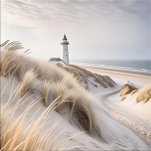 artissimo Glasbild Leuchtturm & Strandgräser 50x50cm - Bilder, zeitgenössische Fotografie eines Leuchtturms mit Strandgräsern in blau-beige, perfekt für eine stilvolle Wandgestaltung im Indoor-Bereich.
