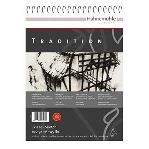 Hahnemühle Tradition Skizzenpapier, Zeichenblock mit 100 g/m², spiralisiert, 50 Blatt, 24x34 cm