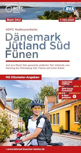BVA ADFC Radtourenkarte Dänemark/Jütland Süd/ Fünen 1:150.000: reiß- und wetterfest, E-Bike geeignet, GPS-Tracks Download, mit Bett+Bike Symbolen, mit ... bis Flensburg inkl. Fünen auf einer Karte.