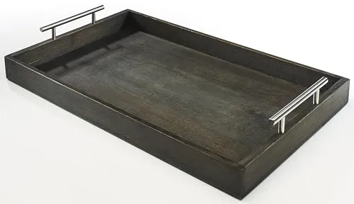 Kobolo rechteckiges Tablett aus Bambus mit Metallgriffen - grau - Hochwertiges Tablett aus Bambus mit stabilen Metallgriffen, ideal für stilvolles Servieren von Geschirr. Perfekt für den täglichen Gebrauch und besondere Anlässe.