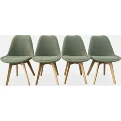 sweeek 4er-Set skandinavische Stühle - Seladon Grün mit Holzbeinen - Esszimmerstühle mit elegantem Bouclé-Bezug und stabilen Buchenholzbeinen, ideal für stilvolle Akzente in Ihrem Zuhause. Bequem und pflegeleicht für entspannte Essmomente.