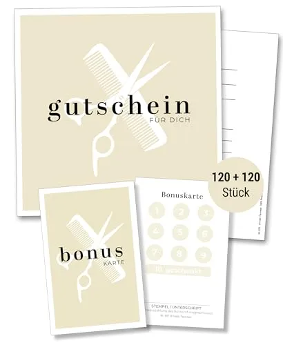 Frank Paperman® | 120 + 120x Gutscheine & Bonuskarten für Kunden Friseur & Barbershops | Geschenkgutschein + Bonus Treuekarten zum Abstempeln | Treuekarten friseur | loyalty card hairdressing salon