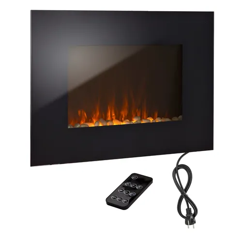 Wandkamin Elektrokamin 1800 W mit Fernbedienung - Eleganter Wandkamin in Schwarz, elektrisch betrieben für eine gemütliche Wärme und komfortable Steuerung per Fernbedienung.