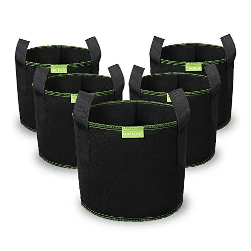 Mactoou Stofftopf, 5 Stück 12 L Pflanzsack, Vliesstoff Pflanztasche mit Griffe für Kartoffeln, Tomaten und Erdbeeren - 3 Gallonen