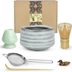 Japanisches Matcha-Zeremonie-Set mit Schale, Schneebesen, Teeschaufel - Erleben Sie die traditionelle japanische Teezeremonie mit diesem handgefertigten Set aus hochwertigem Bambus und Keramik. Ideal zum Teilen besonderer Momente mit Familie und Freunden.