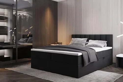 Palermo Boxspringbett 200 x 200 cm mit Bettkästen und Topper - Luxuriöses Boxspringbett mit 2 großen Bettkästen, Bonell-Matratzen und bequemem Topper. Ideal für optimalen Schlafkomfort und praktische Stauraumlösungen.