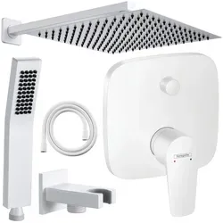 Hansgrohe Talis E Unterputz Duschsystem mit Jowi Kopfbrause - Elegantes Duschsystem in hellem Mattweiß, inklusive Jowi Kopfbrause mit 144 Antikalkdüsen. Ideal für eine moderne Dusche, einfache Montage und ansprechendes Design.
