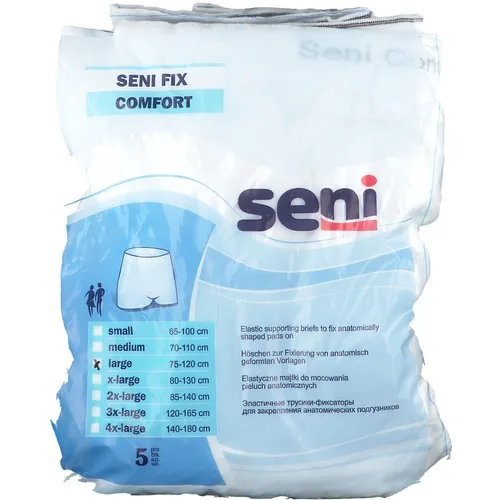 SENI Fix Comfort Fixierhosen L 5 St - Inkontinenzeinlagen – elastische Netzhosen für optimalen Tragekomfort, waschbar und hautfreundlich, ideal zur Fixierung von anatomischen Vorlagen und Einlagen, auch für Übergewichtige geeignet.