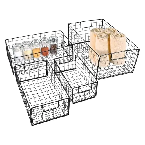 Draht Korb schwarz 4er Set - Vielseitige Aufbewahrungslösungen - Sonstige Kategorie: Praktisches 4er Set von schwarzen Drahtkörben in verschiedenen Größen, ideal für Regale, Schränke und Kommoden - für eine ordentliche und stilvolle Aufbewahrung.