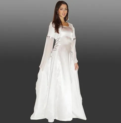 MAYLYNN 12201-M-L - Mittelalter Kostüm Anael Engel, M/L - Kostüm-Outfits für Erwachsene, märchenhaftes Engel- oder Elbenkleid in purem Weiß mit seitlicher Schnürung und langen, weiten Ärmeln für besondere Anlässe.