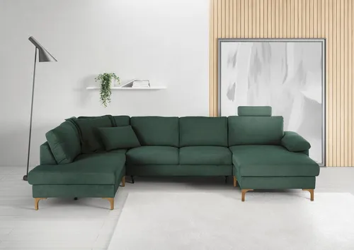 3C Candy Wohnlandschaft Lecce, wahlweise PUR-Schaumstoff oder Tonnentaschenfederkern U-Form, Bettkasten in Umbauecke und Longchair, sowie Querschläfer im 2-Sitzer
