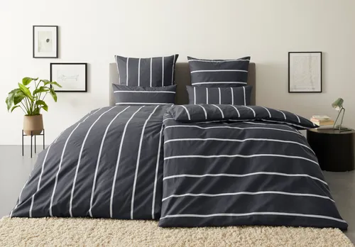 Guido Maria Kretschmer Wendebettwäsche MIETTE, 2-teilig, anthrazit - Bettwäsche-Set aus 100% Baumwolle, mit modernem Streifen-Design und Wendefunktion für individuelle Gestaltung. Pflegeleicht und OEKO-TEX® zertifiziert.