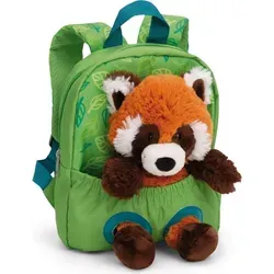 NICI Rucksack mit Plüschtier Roter Panda 21x26cm - Grün - Sport Rucksack mit abnehmbarem, flauschigem Roten Panda – ideal für Kindergartenabenteuer, mit gepolsterten Schultergurten für besten Tragekomfort und viel Platz für Snacks.