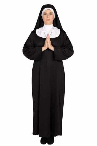 Foxxeo Schwarzes Nonnen Kostüm für Damen Faschin Karneval Kirchen Motto Party Größe XXL
