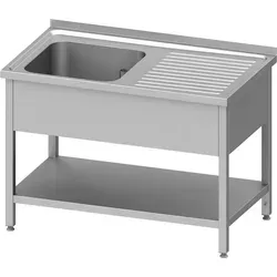 Stalgast Spültisch 1000x700mm mit Becken links - Robuster Spültisch aus rostfreiem Stahl mit gepresster Spülabdeckung und gerillter Abtropffläche. Ideal für professionelle Küchen, stabil und funktional.