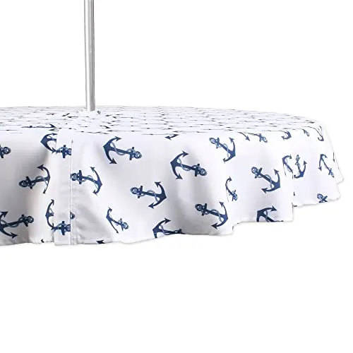 DII Outdoor Tablecloth, Seats 4 to 6 People Anchor Print, 60" Round w/Zipper