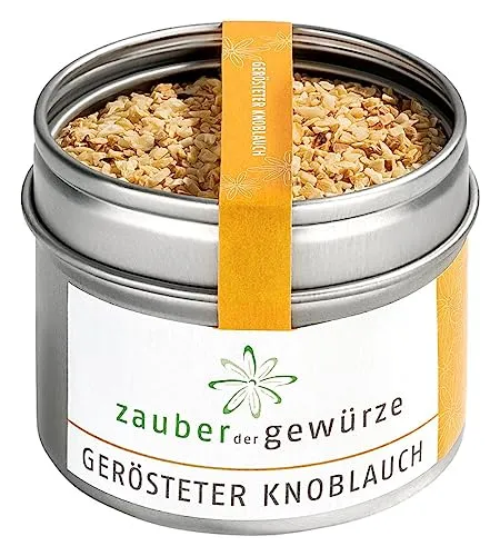 Zauber der Gewürze Gerösteter Knoblauch, Roasted Garlic Gewürz, als Salat-Topping, zum Braten und Grillen, für Marinaden, zu Steaks, Bratkartoffeln oder Püree, Top-Qualität in Aroma-Dose, 65 g