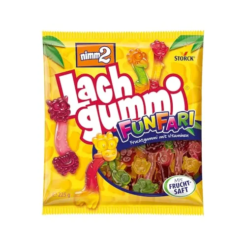 nimm2 Lachgummi FunFari – 1 x 225 g – Fruchtgummis mit Fruchtsaft und Vitaminen – Süßigkeit in drei Geschmackskombinationen