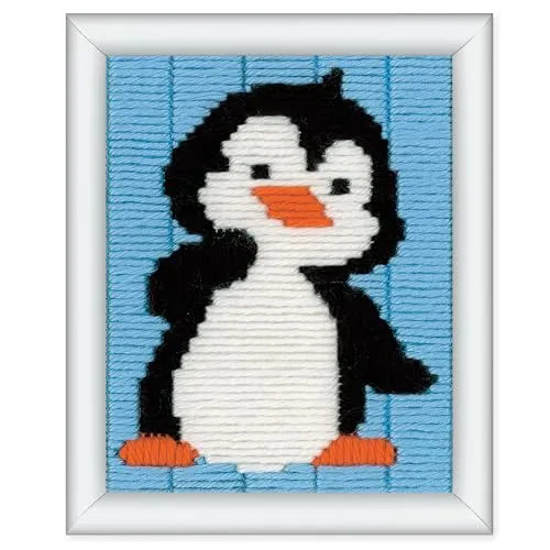 VERVACO Gobelin Stickbilder Langstich Set Pinguin Lernset Nähen für Anfänger Bastelset Handwerker ca. 12,5 x 16 cm Kreatives Nähset DIY Sticken Set Kreatives Geschenk Beginner Long Stitch Embroidery