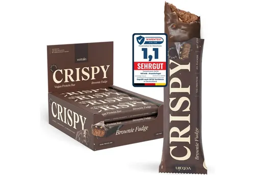 VETAIN Vegan Proteinriegel - Crispy Brownie - 12g Eiweiß - Leckerer veganer Snack mit 12g pflanzlichem Eiweiß pro Riegel. Ideal für unterwegs oder nach dem Training. Ohne Zuckerzusatz und aus 100% natürlichen Zutaten gefertigt.