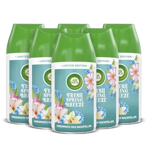 Air Wick Freshmatic Max Raumspray Nachfüller – Fresh Spring Breeze - Elektrischer Lufterfrischer mit 6 x 250 ml Nachfüllern, sorgt für bis zu 70 Tage frischen Duft von Veilchen und Frühlingsbrise – ideal für ein angenehmes Raumklima.