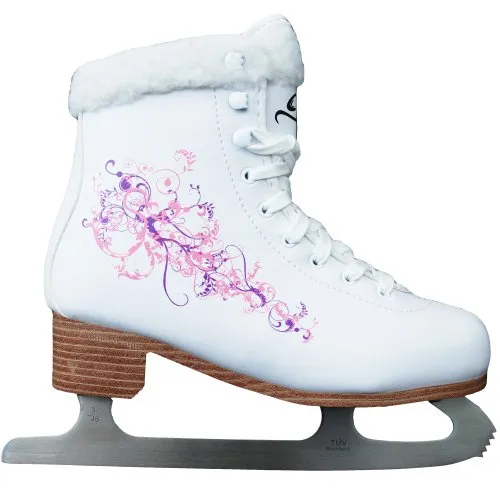 Cox Swain Figur Schlittschuhe Flower2 für Kinder - Stabile Kinderschlittschuhe mit wasserabweisendem Obermaterial und schönem Blumendruck. Ideal für den Spaß auf dem Eis, mit kältebeständiger Sohle und robusten Kufen.