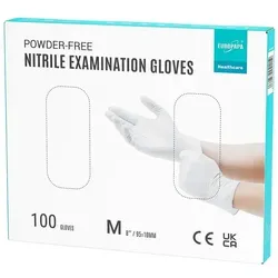 EUROPAPA Nitril-Handschuhe Medical Einmalhandschuhe Untersuchungshandschuhe (100 Stück, puderfrei ohne Latex, Gummihandschuhe) unsteril latexfrei disposible gloves weiß M