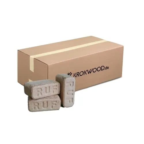 Krok Wood Holzbriketts RUF, ca. 25 kg - Umweltfreundliche Holzbriketts aus 100% Hartholz, ideal für Haushaltsboiler und Öfen. Hohe Wärmeleistung und lange Brenndauer in praktischer Verpackung.