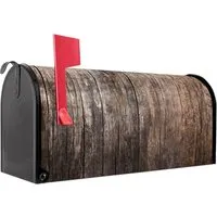 Banjado Amerikanischer Briefkasten Schwarz 48x22x16cm US Mailbox Letterbox Postkasten Stahl Pulverbeschichtet Motiv Altes Holz