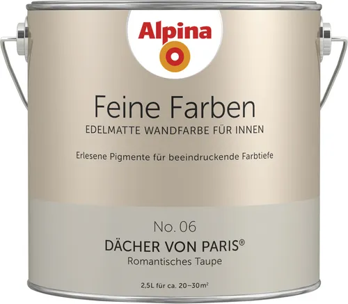 ALPINA Feine Farben Dächer von Paris 2,5L - Wandfarbe in noblem Graubraun - Hochwertige Wandfarbe für den Innenbereich, ideal für Esszimmer. Wasserbasierend, matt und in edlem Graubraun für eine stilvolle Atmosphäre.