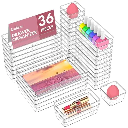 Radikor Schubladen Organizer -36 Stück Schminktisch Organizer in 4 Größen, Drawer Organizer, Make Up Organizer, Schubladen Ordnungssystem für Schreibtisch, Büro, Küchen, Bad