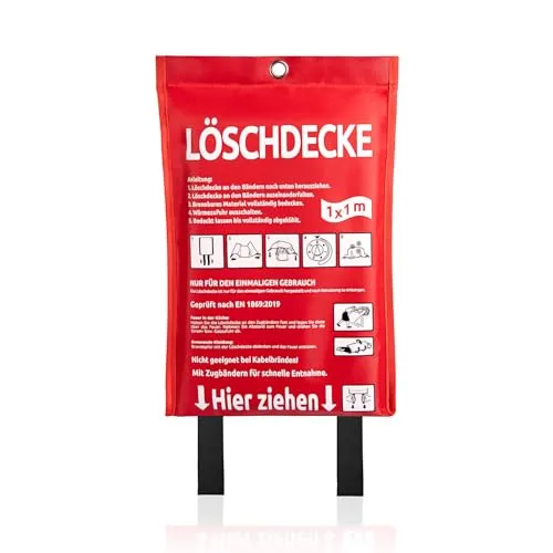 BigDean Löschdecke Küche für Fettbrand sofort einsetzbare XL Feuerlöschdecke DIN EN 1869:2019 geprüft – Feuerdecke auch für Grill, Auto und Camping geeignet