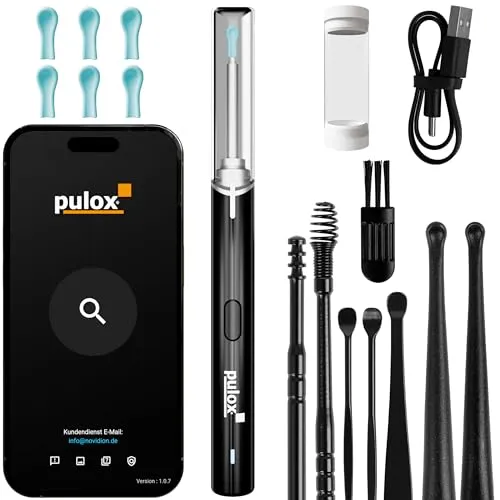 pulox Elektrischer Ohrenreiniger EC-95 - Smart Ohrreiniger mit App - Ohrenreiniger mit Smartphone App via Wifi für eine präzise Reinigung, ideal für eine sanfte und effektive Ohrenschmalzentfernung.