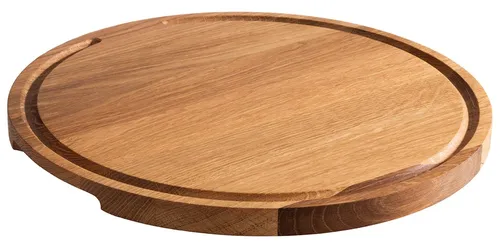 APS 755 Servierbrett PIZZA - 24 cm aus geöltem Eichenholz, ideal für Pizza, Käse und Tapas, pflegeleicht mit Griffmulden