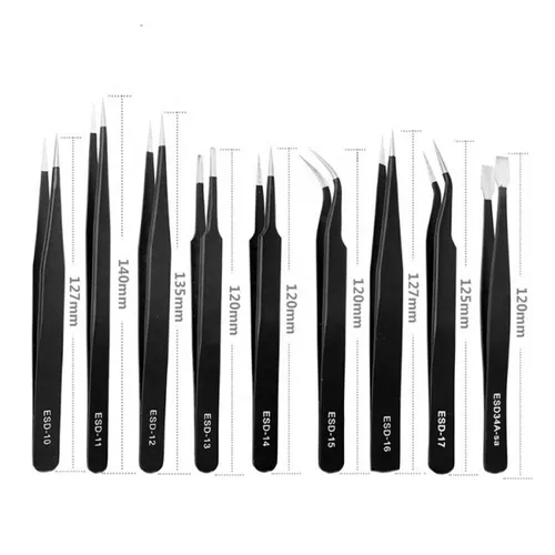 9x Antistatische ESD präzision Pinzette Set Edelstahl