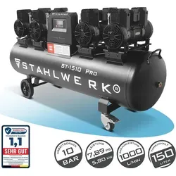 STAHLWERK Kompressor ST-1510 Pro 10 bar 150 L - Ölfreier Druckluftkompressor mit 150 L Kesselvolumen und 1000 l/min Ansaugleistung. Ideal für Druckluft-Werkzeuge, energieeffizient und mit digitaler Motorsteuerung für flexiblen Einsatz.