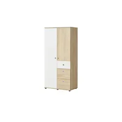 Kleiderschrank 2-türig Wiki, holzfarben - Kleiderschrank 2-türig mit weißen Absetzungen, ideal für Babys und Kleinkinder. Hochwertige Materialien in kompakten Maßen: B: 90 cm, H: 190 cm, T: 52 cm. Jetzt 10€ Willkommens-Gutschein sichern!