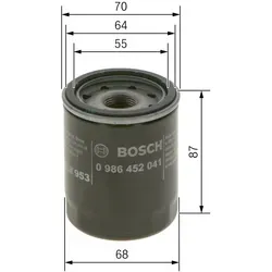 BOSCH Ölfilter 0986452041 Anschraubfilter 87mm GewindemaßM 20 x 1,5 für OPEL VAUXHALL FORD VOLVO CHEVROLET GMC LANCIA FIAT NISSAN CHANGFENG PEUGEOT M