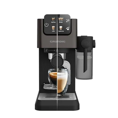 GRUNDIG KSM 5330 - Siebträgermaschine mit 1628 W und 15 bar Pumpendruck, integrierter Milchbehälter für cremigen Milchschaum und vielfältige Kaffeespezialitäten
