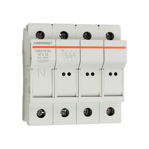 Mersen Sicherungshalter CMC103N - 3 Stück - Praktischer Sicherungshalter für DIN-Schiene, ideal für die Montage von Sicherungen. Kompakt und zuverlässig, passend für 10x38 mm Sicherungen und mit Nennspannung von 690 V.