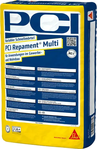 PCI Repament Multi 25kg Sack grau - Universeller Reparaturmörtel - Hochfester Reparaturmörtel für innen und außen, ideal für Estrichflächen und Ausbesserungen. Frost- und witterungsbeständig, schnell aushärtend und in der Konsistenz einstellbar.