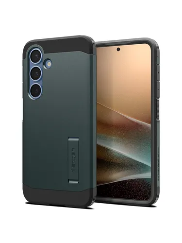 Spigen Tough Armor (AI) MagFit Hülle für Samsung Galaxy S25 - Abyss Green - Standard Handyhüllen mit integrierter MagSafe-Kompatibilität, doppellagigem Schutz und integriertem Kickstand für vielseitige Nutzung.
