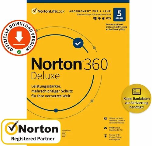 NORTON 360 Deluxe 2025 5 Geräte 1 Jahr | inc Antivirus | @ Versand 2min KEIN ABO