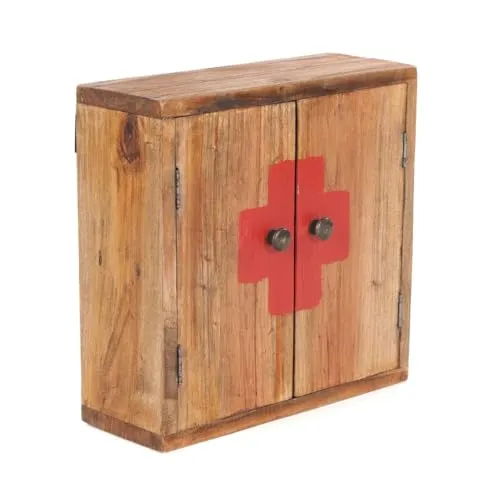 DESIGN DELIGHTS Wandregal MEDIZINSCHRANK "MEDIC" aus Mahagoni - Wandregal in 35x35x13 cm, natur-vintage, aus hochwertigem Mahagoni, ideal zur stilvollen Aufbewahrung und Dekoration in jedem Raum.